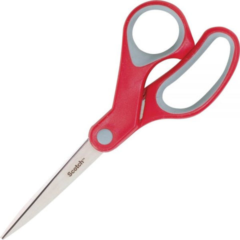 Scotch Multi-Purpose Scissors, Pointed Tip, 7" Long, 3.38" Cut Length, Gray/Red Straight Handle