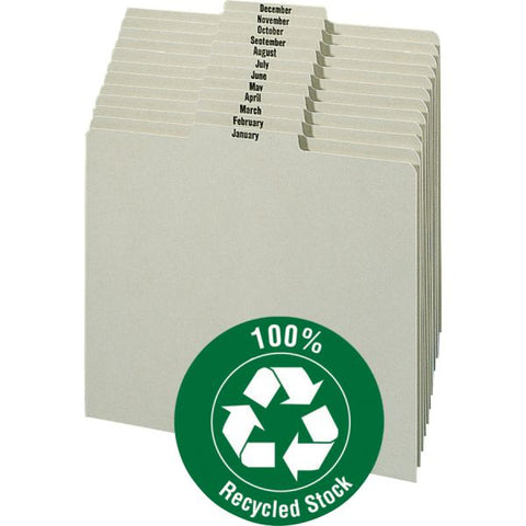 Smead 100% Recycled Monthly Top Tab File Guide Set, 1/3-Cut Top Tab, January to December, 8.5 x 11, Green, 12/Set