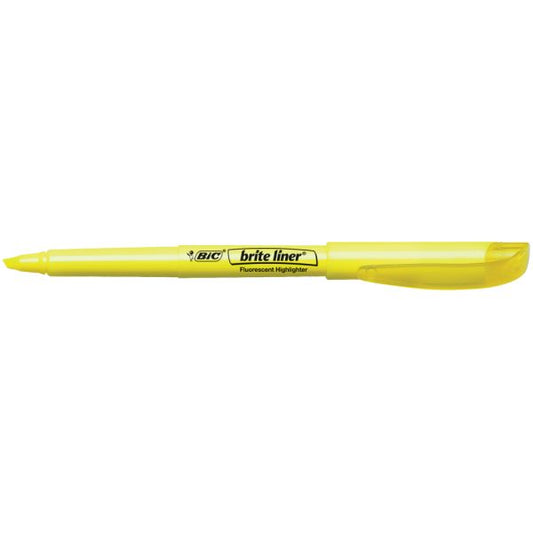 BIC Brite Liner Highlighters, Chisel Point, Yellow, Pack Of 5 Highlighters