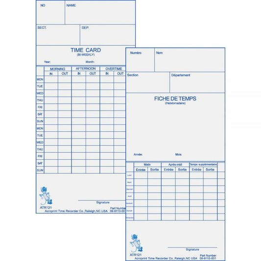 Acroprint Time Clock Cards for Acroprint ATR120, Two Sides, 3.5 x 7, 250/Pack