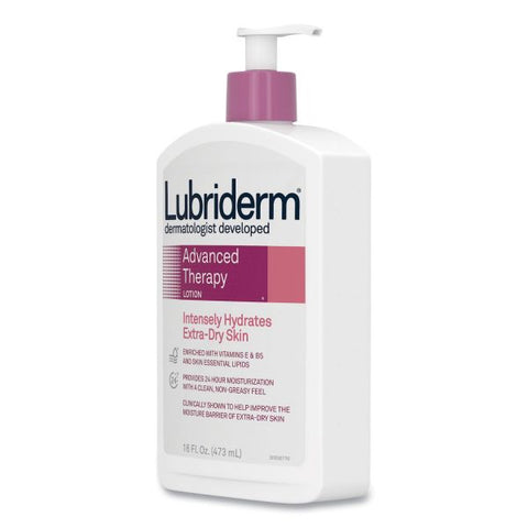 Lubriderm Advanced Therapy Moisturizing Hand/Body Lotion, 16oz Pump Bottle, 12/Carton