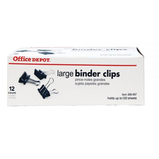 Binder Clips, Large, 2" Wide, 1" Capacity, Black, Box Of 12