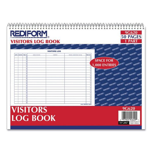 Rediform Visitor's Log Book 50 Sheet(s) - Wire Bound - 1 Part - 11" x 8.50" Sheet Size - White - White Sheet(s) - Blue Print Color - Recycled - 1 Each