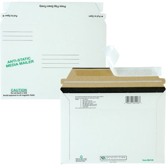 Quality Park Antistatic Fiberboard Disk CD/DVD Mailer, Cheese Blade Flap, Redi-Strip Adhesive Closure, 6 x 8.63, White, 25/Box