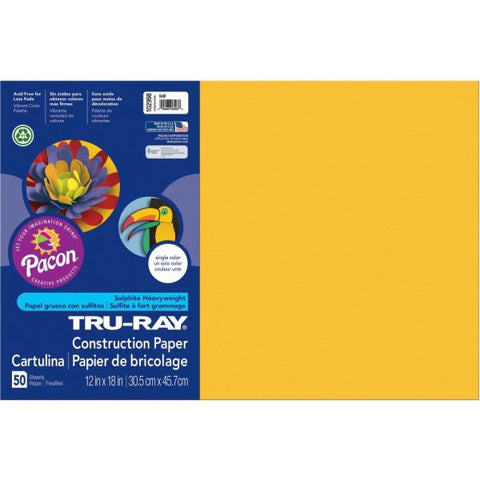 Tru-Ray Construction Paper 12" x 18" - Gold - 76 lb Paper Weight - 50 Sheets/ Pack