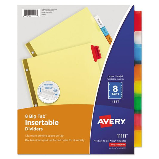 Avery Insertable Big Tab Dividers, 8-Tab, Multi-color Tab, Letter, 1 Set