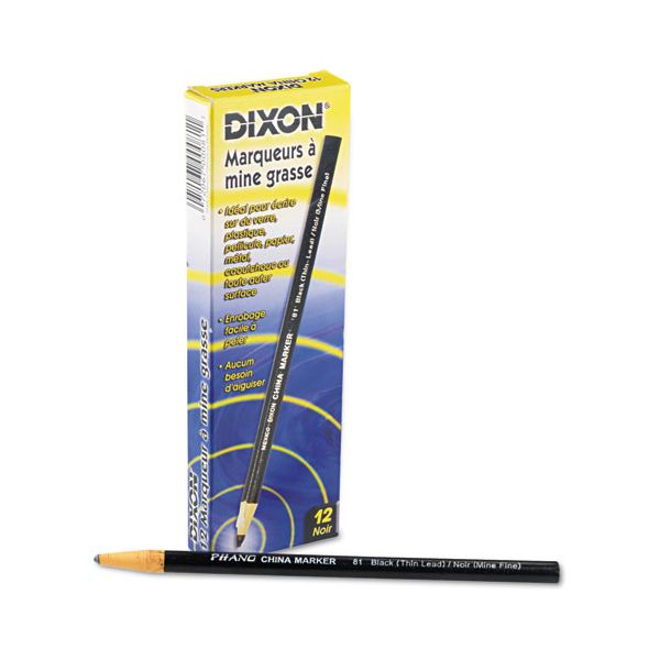 DROP Dixon China Marker, Black, Thin Lead, Dozen