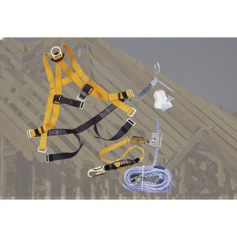 Honeywell Titan Roofing Fall Protection Kit Full-Body Harness - Adjustable Leg & Chest Straps - Rope - Roof Anchor Bracket