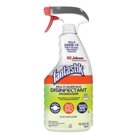 Fantastik Multi-Surface Disinfectant Degreaser, Herbal, 32 oz Spray Bottle, 8/Carton Spray - 32 fl oz (1 quart) - Fresh Scent - Green