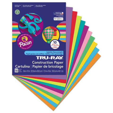 Pacon Tru-Ray Construction Paper, 76 lb Text Weight, 9 x 12, Assorted Bright Colors, 50/Pack