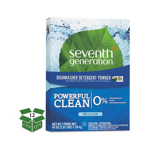 Seventh Generation Automatic Dishwasher Powder, Free and Clear, 45oz Box, 12/Carton