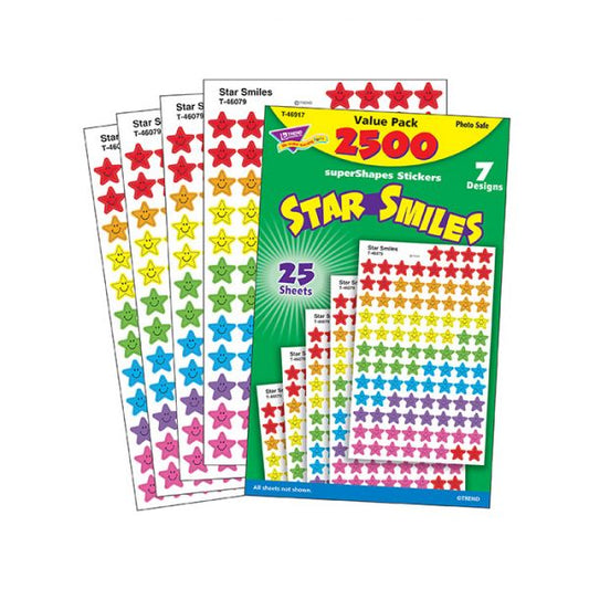 TREND Sticker Assortment Pack, Smiling Star, Assorted Colors, 2,500/Pack