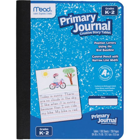 Mead K-2 Classroom Primary Journal 7 1/2" x 9 3/4" - Baseline Ruled - Sewn Binding - 100 Sheets - Blue Cover - 1 Each