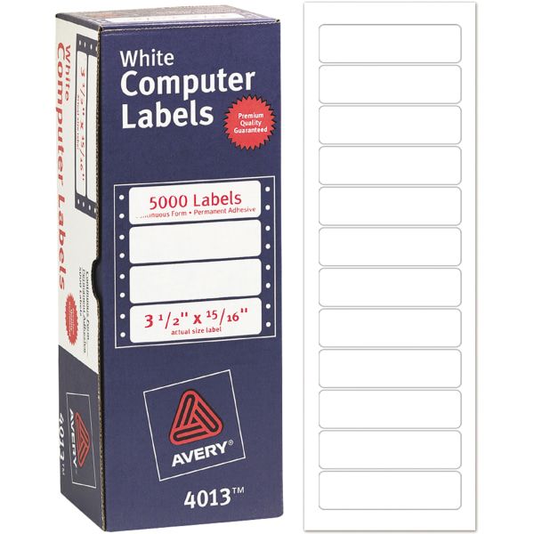 Avery Dot Matrix Printer Mailing Labels, Pin-Fed Printers, 0.94 x 3.5, White, 5,000/Box