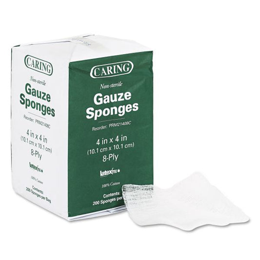 Medline Caring Woven Gauze Sponges, Non-Sterile, 8-Ply, 4 x 4, 200/Pack