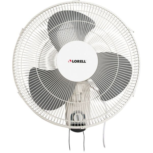 Lorell Pull-chain Wall Mounting 3-speed Fan 16" Diameter - 3 Speed - Adjustable Tilt Head, Oscillating - 18.5" Height x 9.3" Width x 18.1" Depth - White