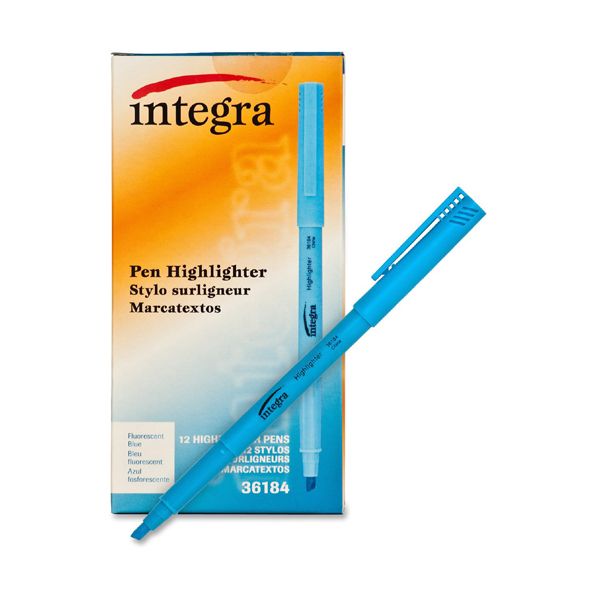 Integra Pen Style Highlighters Chisel Point - Fluorescent Blue - 12/ Box