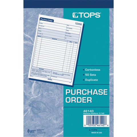 TOPS Purchase Order Book, 12 Lines, Two-Part Carbonless, 5.56 x 8.44, 50 Forms Total