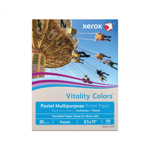 Xerox Vitality Colors Colored Multi-Use Print & Copy Paper, Letter Size (8 1/2" x 11"), 20 Lb, 30% Recycled, Gray, Ream Of 500 Sheets