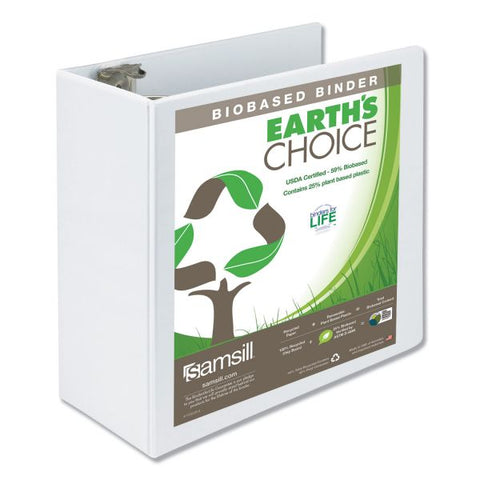 Samsill Earth's Choice Biobased 3-Ring View Binder, 5" Capacity, Round Ring, White