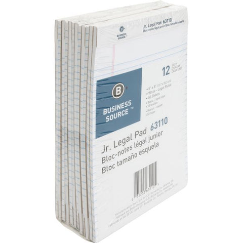 Business Source Junior Legal Pads 5" x 8" - Legal Ruled - Perforated - 50 Sheets/ Pad - 12 Pads - White