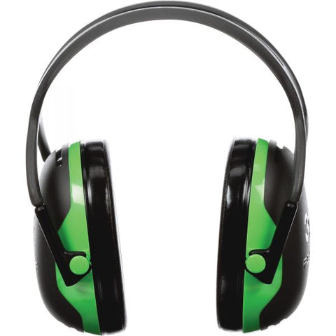 Peltor Over-the-head Earmuffs Recommended for: Food Processing, Metalworking, Manufacturing, Printing, Automotive, Construction, Mining, Woodworking, Airport - Noise Reduction Rating Protection - Black/Green - 1 Each