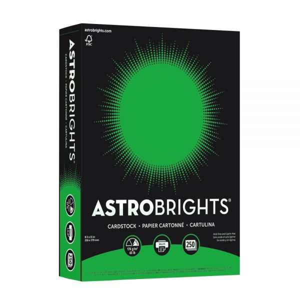 Astrobrights Color Card Stock, 8 1/2" x 11", FSC Certified, 30% Recycled, 65 Lb, Gamma Green, Pack Of 250 Sheets