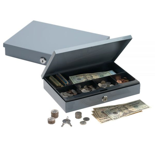 Ultra-Slim Cash Box With Security Lock, 2"H x 11 1/4"W x 7 1/2"D, Gray