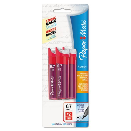 Paper Mate Lead Refills, 0.7 mm, HB, Black, 105/Tube