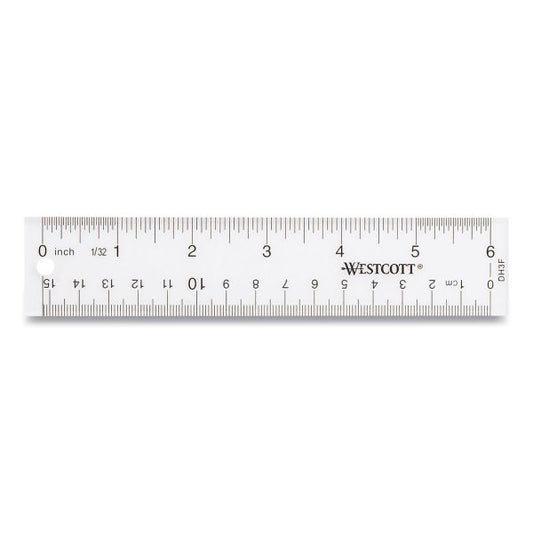 Westcott Clear Flexible Acrylic Ruler, Standard/Metric, 6" (15 cm) Long, Clear, 12/Box