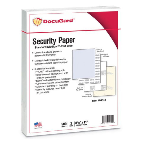 DocuGard Medical Security Papers, 2-Part, 32 lb, 8.5 x 11, Blue/Canary, 250/Ream