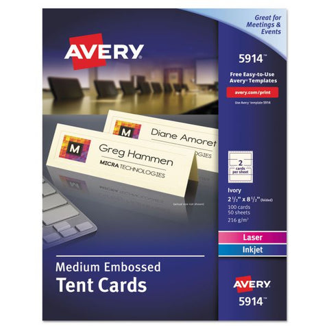 Avery Medium Embossed Tent Cards, Ivory, 2.5 x 8.5, 2 Cards/Sheet, 50 Sheets/Pack