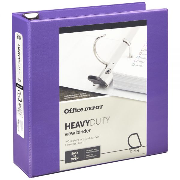 Heavy-Duty View 3-Ring Binder, 3" D-Rings, Purple