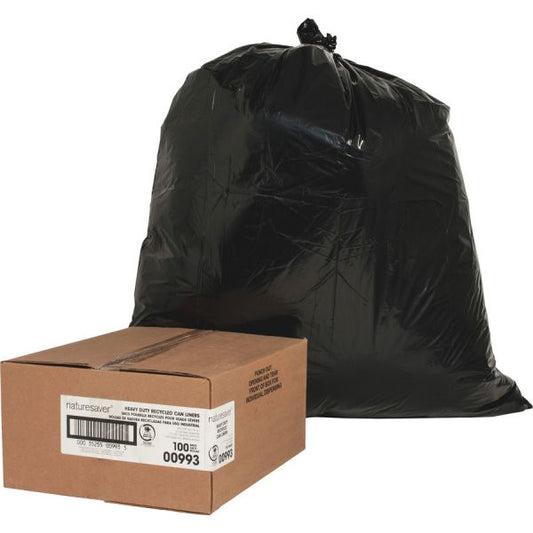 Nature Saver 33 Gallon Trash Bags, Black, Low-Density, 1.65 mil, 100/Carton Black Garbage Bag - Low-Density - 1.65 mil Thickness - 33 Gallon Capacity - 100/ Carton