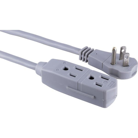 GE 3 Outlet Extension Cord, 25' Long Cord, Flat Plug, Gray, 43025