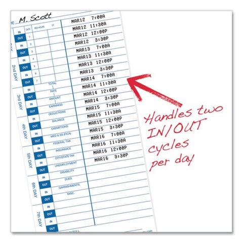 Pyramid Technologies Time Card for Models 3500 and 3700, Weekly, 4 x 9, 100/Pack Time clock cards for models 3500, 3700.