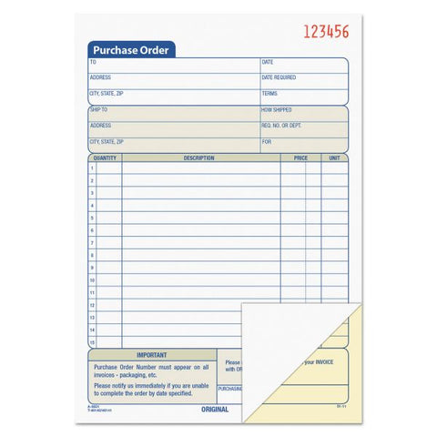 TOPS Purchase Order Book, 12 Lines, Two-Part Carbonless, 5.56 x 8.44, 50 Forms Total