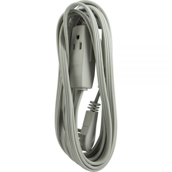 GE 3 Outlet Extension Cord, 15' Long Cord, Flat Plug, Gray, 43026