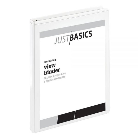 Just Basics 3-Ring View Binder, 1/2" Round Rings, 61% Recycled, White