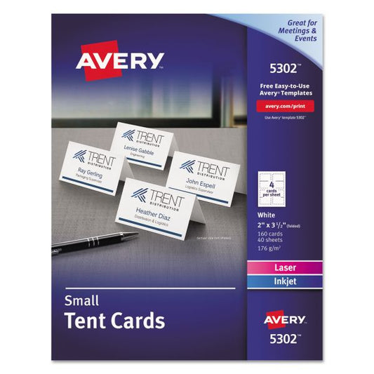 Avery Small Tent Card, White, 2 x 3.5, 4 Cards/Sheet, 40 Sheets/Pack