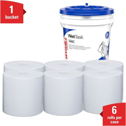 WypAll Critical Clean Wipers for Bleach, Disinfectants, Sanitizers WetTask Customizable Wet Wiping System,90/Roll, 6 Rolls/Bucket/CT