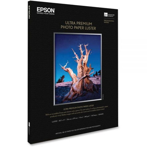 Epson Ultra Premium Photo Paper, 10 mil, 8.5 x 11, Luster White, 50/Pack