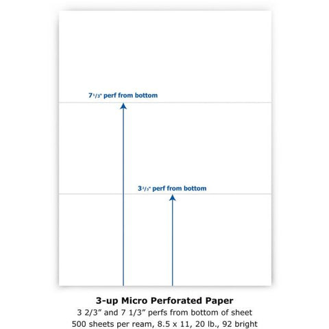 Laser3 Micro Perf (3-2/3", 7-1/3") Copy/Laser Paper Letter - 8 1/2" x 11" - 20 lb Paper Weight - White - 500 Sheets/ Ream - 1 Ream