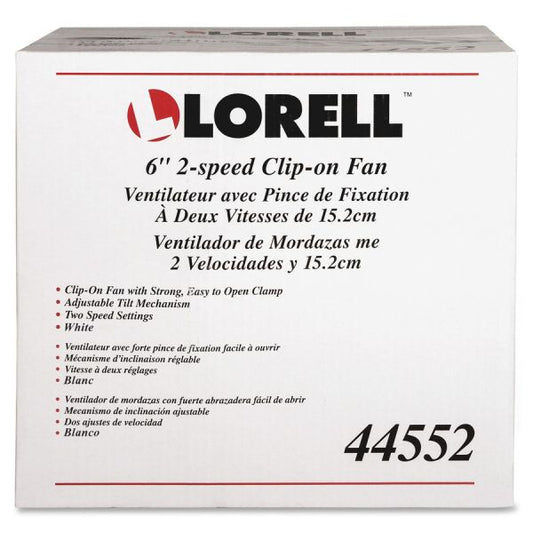 Lorell Clip-On Personal Fan 152.4 mm Diameter - 2 Speed - Adjustable Tilt Head - 9.5" Height x 7.9" Width x 6" Depth - White