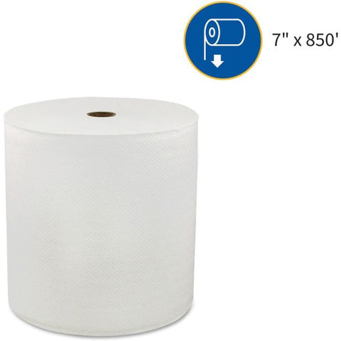 Genuine Joe Hardwound Paper Towel Rolls, 7" x 850 ft, 1 Ply, White, 6 Rolls/ Carton 7" x 850 ft - 1 Ply - White - 6 Rolls/ Carton