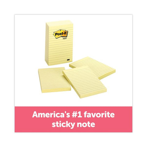 Post-it Notes Original Pads in Canary Yellow, Note Ruled, 4" x 6", 100 Sheets/Pad, 5 Pads/Pack