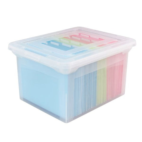 File Tote With Snap Lid And Built In Handles, Letter/Legal Size, 18" x 14 1/4" x 10-7/8", Clear