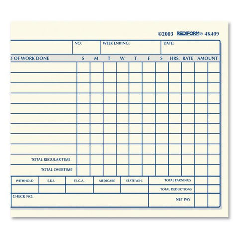 Rediform Weekly Employee Time Cards, One Side, 4.25 x 7, 100/Pad