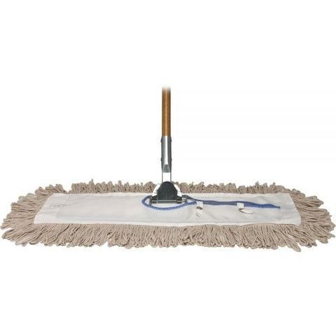 Genuine Joe Dust Mop Complete Combo 24" Head Width - 60" Handle Length - Cotton, Wood