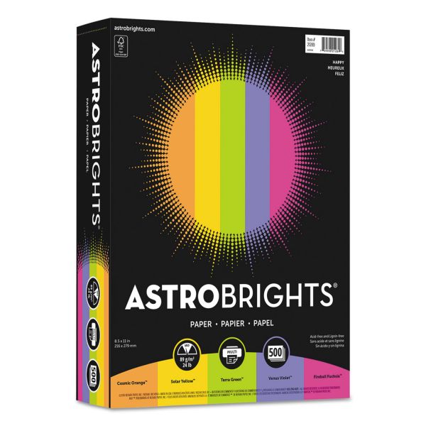 Astrobrights Color Paper, 24 lb, 8 1/2 x 11, "Happy" Assortment, 500 Sheets/Ream